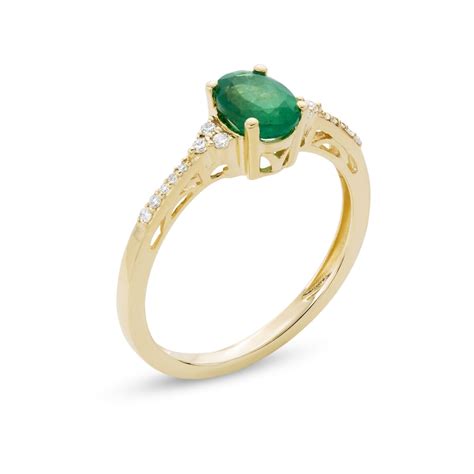 Oval Emerald and 1/10 CT. T.W. Diamond Ring in 10K Gold | Zales