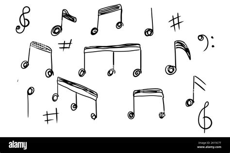 Music Notes Hand Drawn And Doodle Design Set Sketch Of Melody And