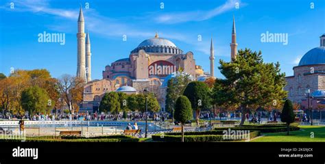 Panoramic View Of Hagia Sophia Holy Grand Mosque And The Sultan Ahmet