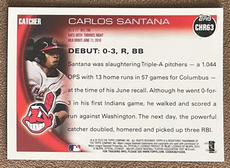 Carlos Santana Topps Chrome Update Refractor Chr Cleveland