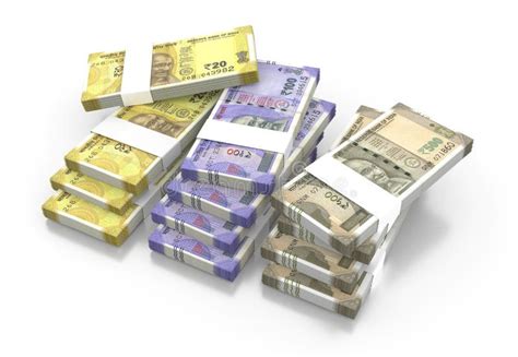 Indian Rupee 20 100 And 500 Currency Note Bundles Isolated On White