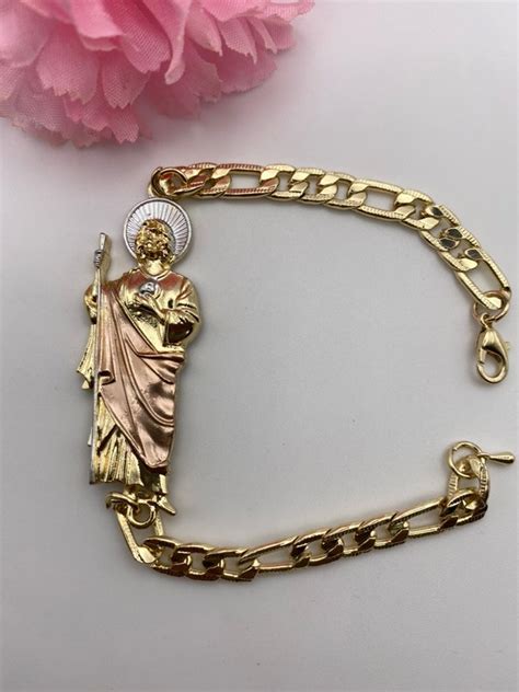 San Judas Tadeo Pulsera De Oro Laminado K Gold Dipped Gold Plated