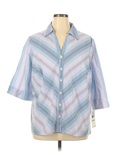 Alfred Dunner Chevron Herringbone Stripes Chevron Blue Long Sleeve