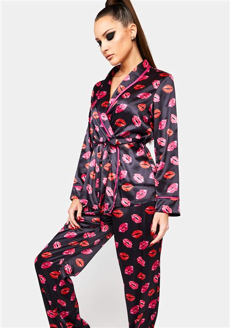 Playful Promises X Bettie Page Kiss Print Pajama Set Black Dolls Kill