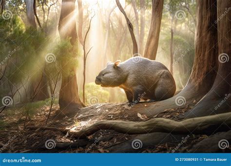 Australian Wombat Wandering Through A Sunlit Forest Stock Illustration