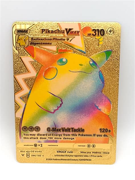 Mavin Secret Rainbow Rare Pikachu Vmax Gold Metal Foil Card Nm