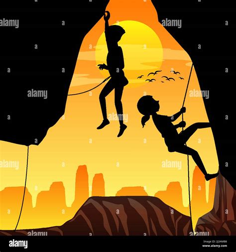 Silhouette rock climbing background illustration Stock Vector Image ...