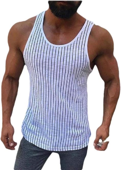 Hande T Shirt Sans Manches Pour Homme Imprimé Rayé Amazon Fr Vêtements