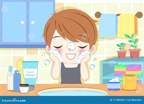 Man wash his face stock vector. Illustration of japan - 117385451