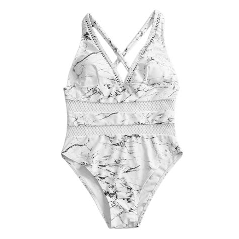 MAILLOT DE BAIN Femmes Bikini Marble Imprimé creux sur une pièce voir à