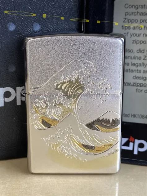 ZIPPO MT FUJI BIG Wave Océan Électroformés Plaque Argent Briquet Ukiyoe