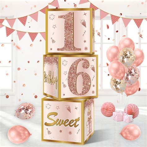 Guiruiy 3Pcs 16th Birthday Decorations Boxes For Girls Women Pink Rose