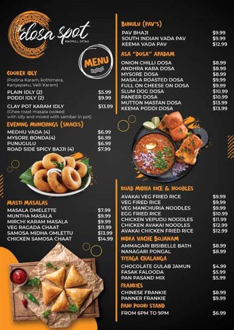 The Dosa Spot Indian Fast Food Menu In Artesia California Usa