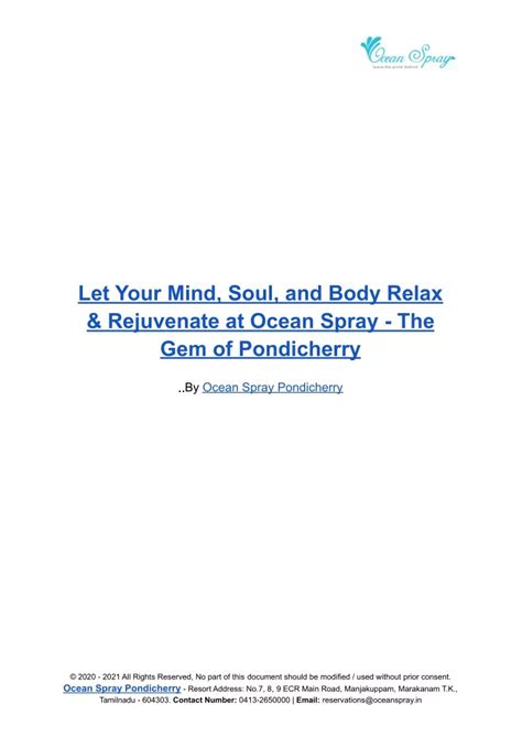 Ppt Let Your Mind Soul And Body Relax And Rejuvenate At Ocean Spray