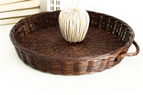 Round Wicker Tray Serving Tray Breakfast Tray Handmade Etsy