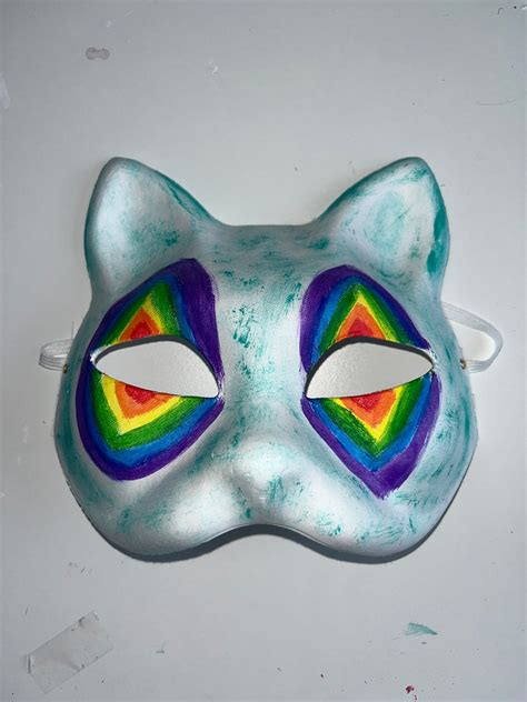 Teal And Rainbow Clown Therian Cat Mask Therian Mask For Fox Etsy