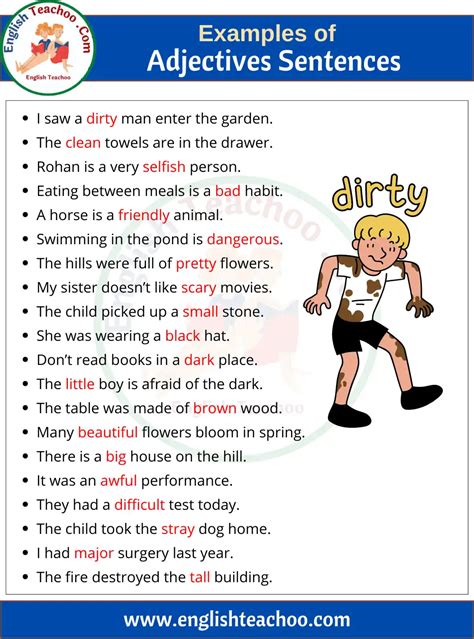 Examples Of Adjectives In Sentences Englishteachoo