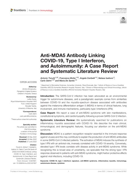 PDF Anti MDA5 Antibody Linking COVID 19 Type I Interferon And