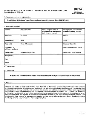 Fillable Online Darwin Initiative For The Survival Of Species