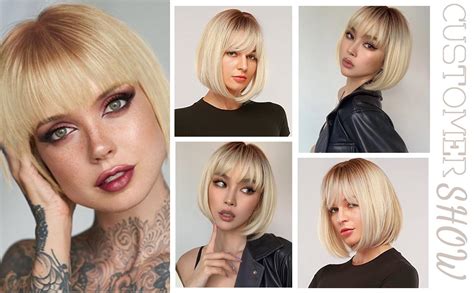 Amazon Werd Blonde Bob Wig With Bangs Straight Ombre Short