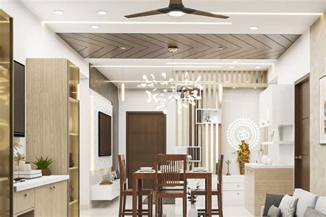 Single Layered False Ceiling With Profile And Recessed Lighting Livspace