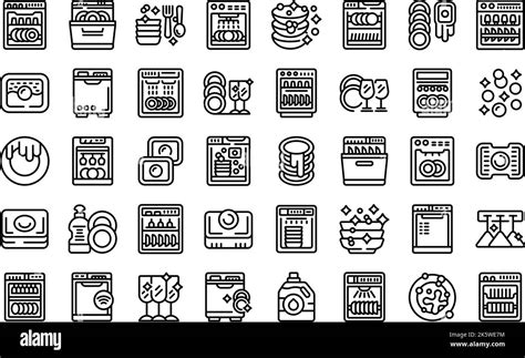 Dishwasher Detergent Icons Set Outline Vector Tabs Advertising