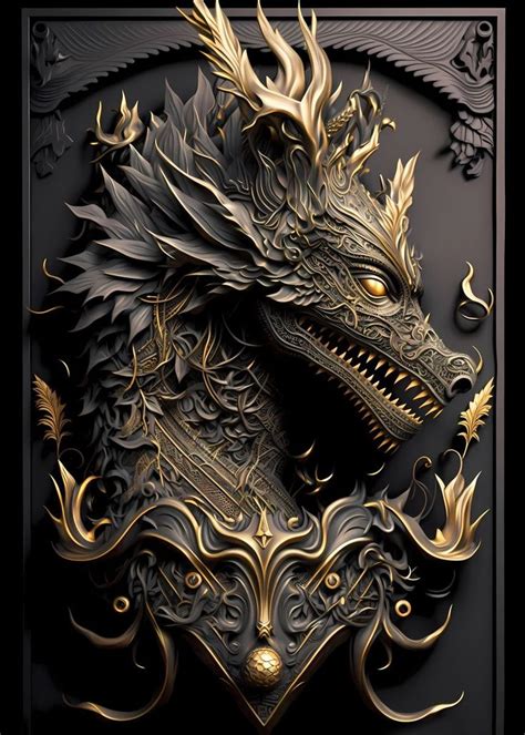 'Noble Dragon God Art Deco' Poster, picture, metal print, paint by ...