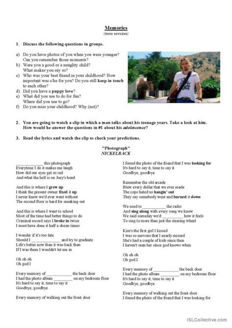 Nickelback - Photograph (Phrasal Ver…: English ESL worksheets pdf & doc