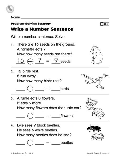 Write A Number Sentence Worksheet For 1st 2nd Grade Lesson Planet