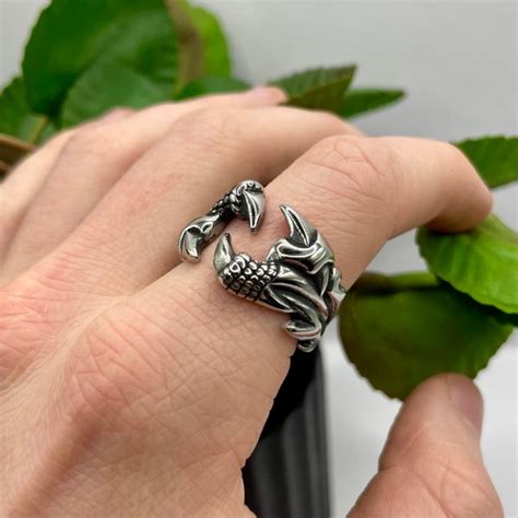 Mens Dragon Steel Ring Etsy