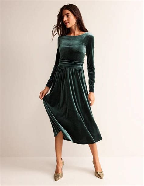 Abigail Velvet Midi Dress Chatsworth Green Boden Uk