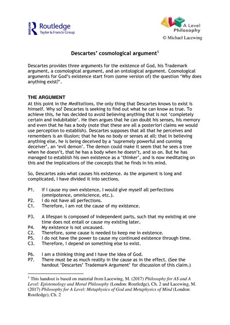 Lacewing Descartes Cosmological Argument Michael Lacewing