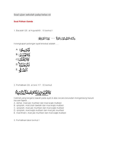 Soal2 Pabp Ujian Sekolah Kls Xii Pdf