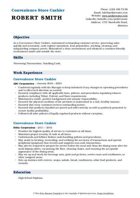 Convenience Store Cashier Resume Samples Qwikresume