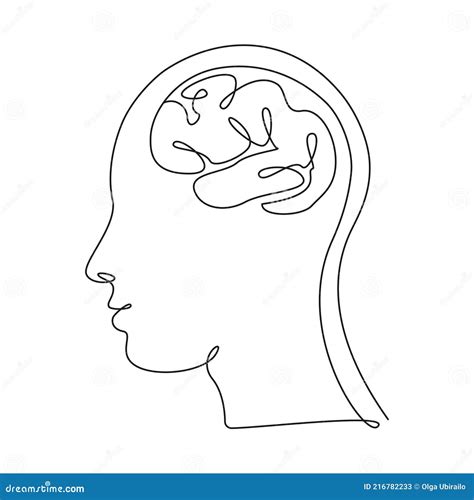 Human Head And Big Brain In One Line Art Style Continuous Drawing