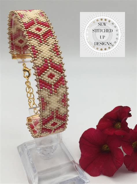 Narrow Diamond Peyote Stitch Beading Bracelet Pattern Odd Count Digital