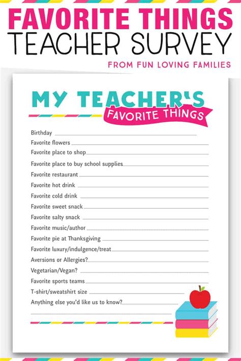 3 Teacher Favorite Things Printable Questionnaires For Teacher Ts