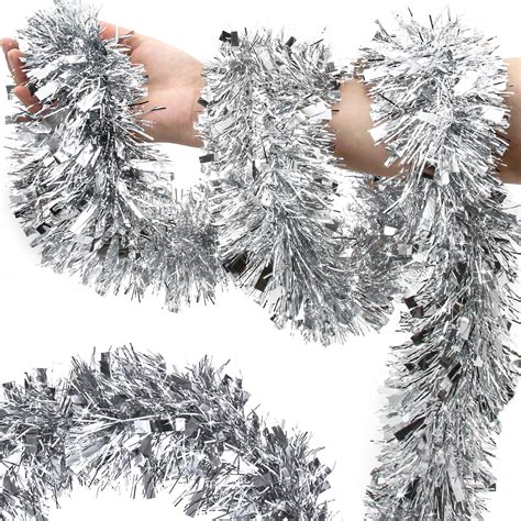 Amazon Surcvio Ft Silver Christmas Tinsel Garland Metallic