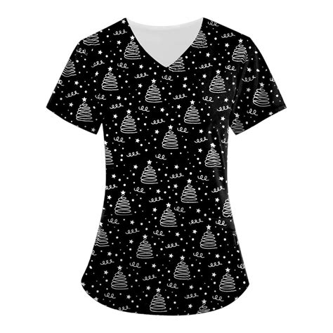 Bdporkas Holiday Scrub Tops Women With V Neck Cute Christmas Designs