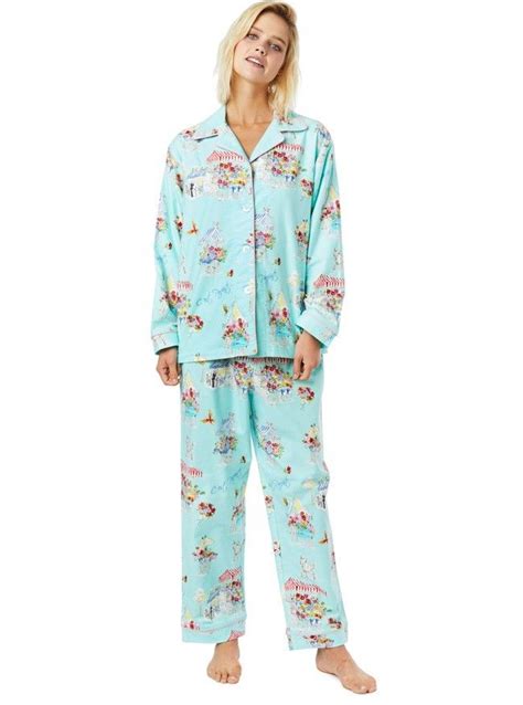 The Cats Pajamas Womens Flower Cart Flannel Classic Pajama Set In