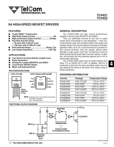 Tc Datasheet Tc Tc A High Speed Mosfet Drivers