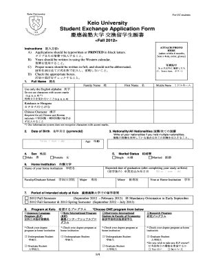 Fillable Online Eap Ucop Keio University Student Exchange Application