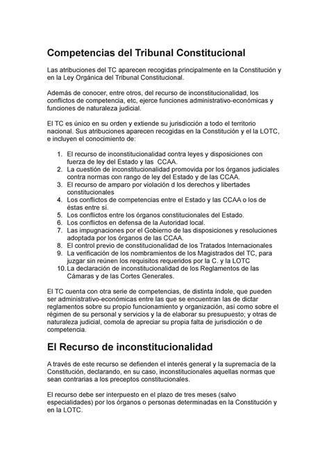 Competencias del Tribunal Constitucional Además de conocer entre