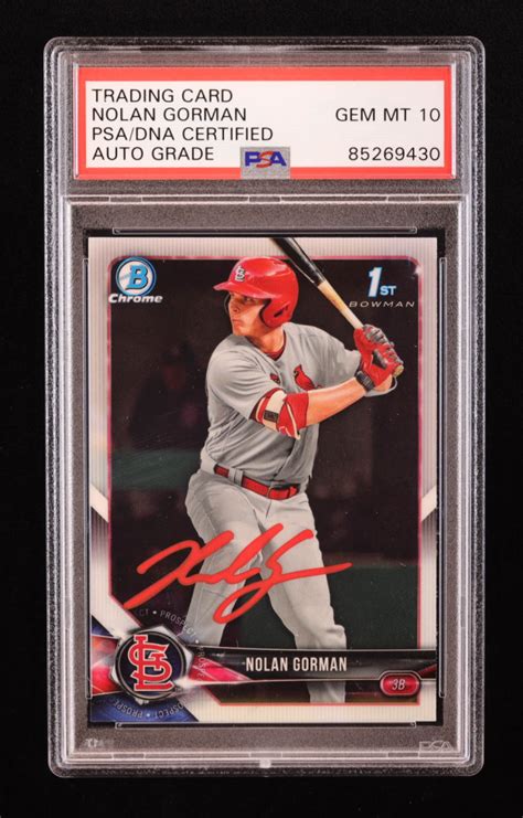 Nolan Gorman Signed 2018 Bowman Chrome Draft BDC117 RC PSA