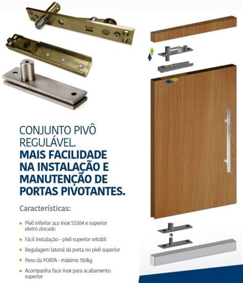 Conjunto Dobradiça Pivô Regulável Porta Pivotante Pivô Regulável