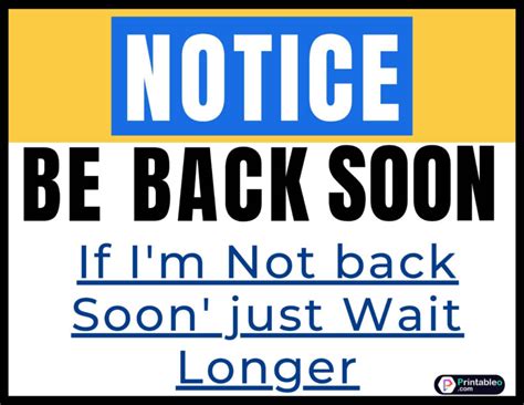 Printable Be Back Soon Sign – Free Printable Signs, 46% OFF