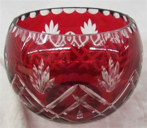 Sold At Auction Bohemian Czech Glass Cranberry Cut To Clear Crystal Round Rose Bowl Vase 5