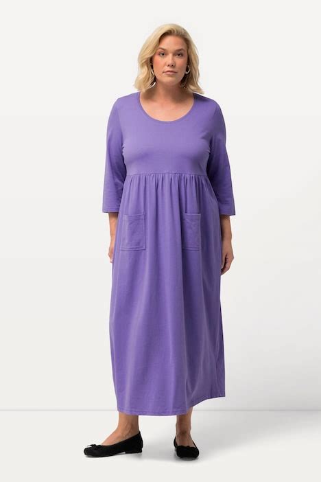 Round Neck Empire Knit A Line Pocket Dress Pale Purple Ulla Popken