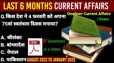 Last 6 Months Current Affairs 2023 Aug To January Most Important