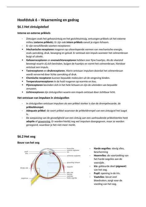 Samenvatting Biologie Voor Jou H6 Waarneming En Gedrag 4 Havo